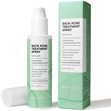 Back Acne Treatment Spray: Body Acne Treatment with 2% Salicylic Acid and Tea Tree Oil, Herbal Formula Acne Treatment For Teens, Back Acne Solution, 4.05 Ounce
