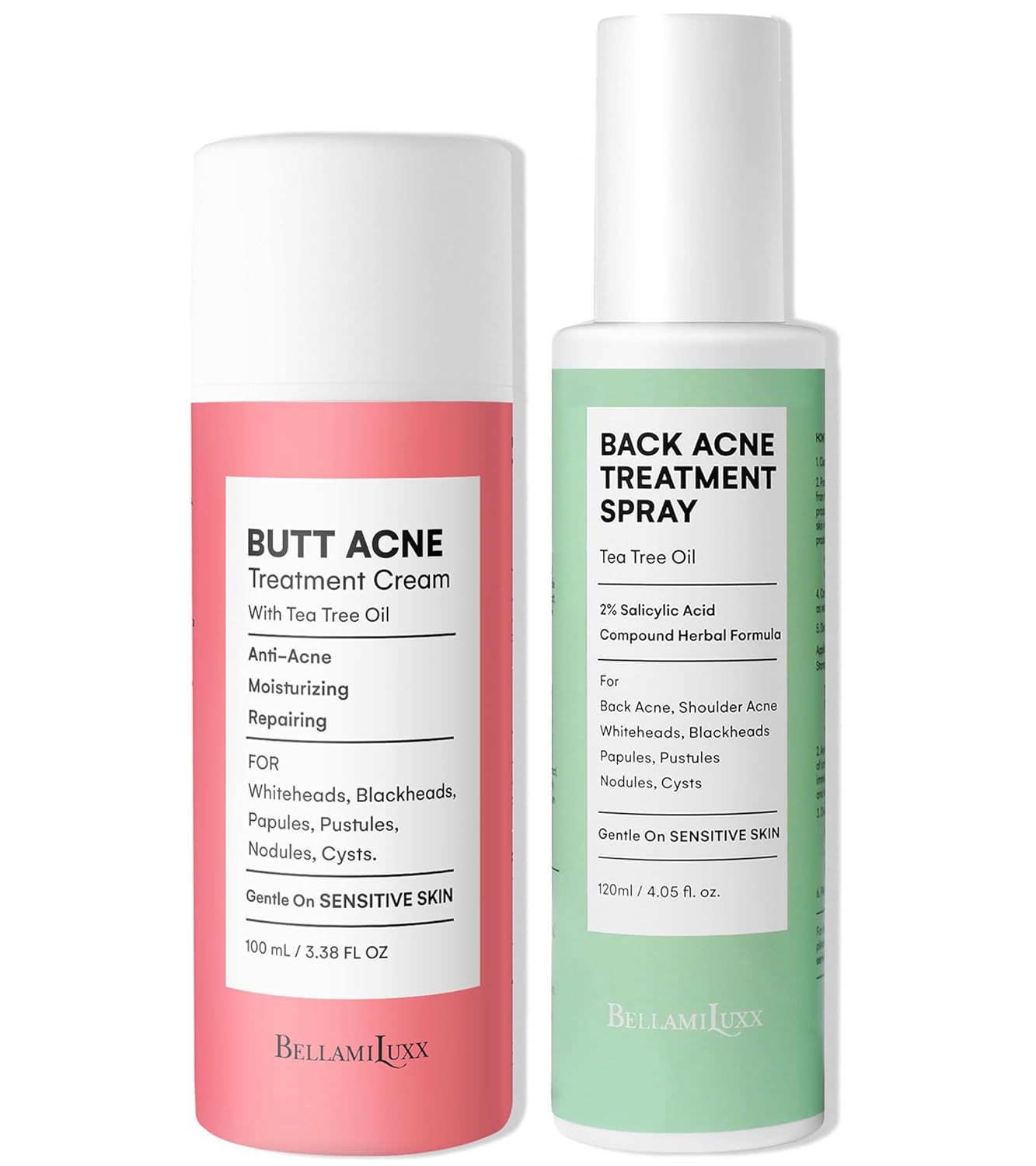 Body Acne Care Set: Butt Acne Treatment Lotion + Back & Body Acne Spray with 2% Salicylic Acid & Tea Tree Oil – Clears Breakouts, Soothes Redness & Prevents Bacne for Men, Women & Teens