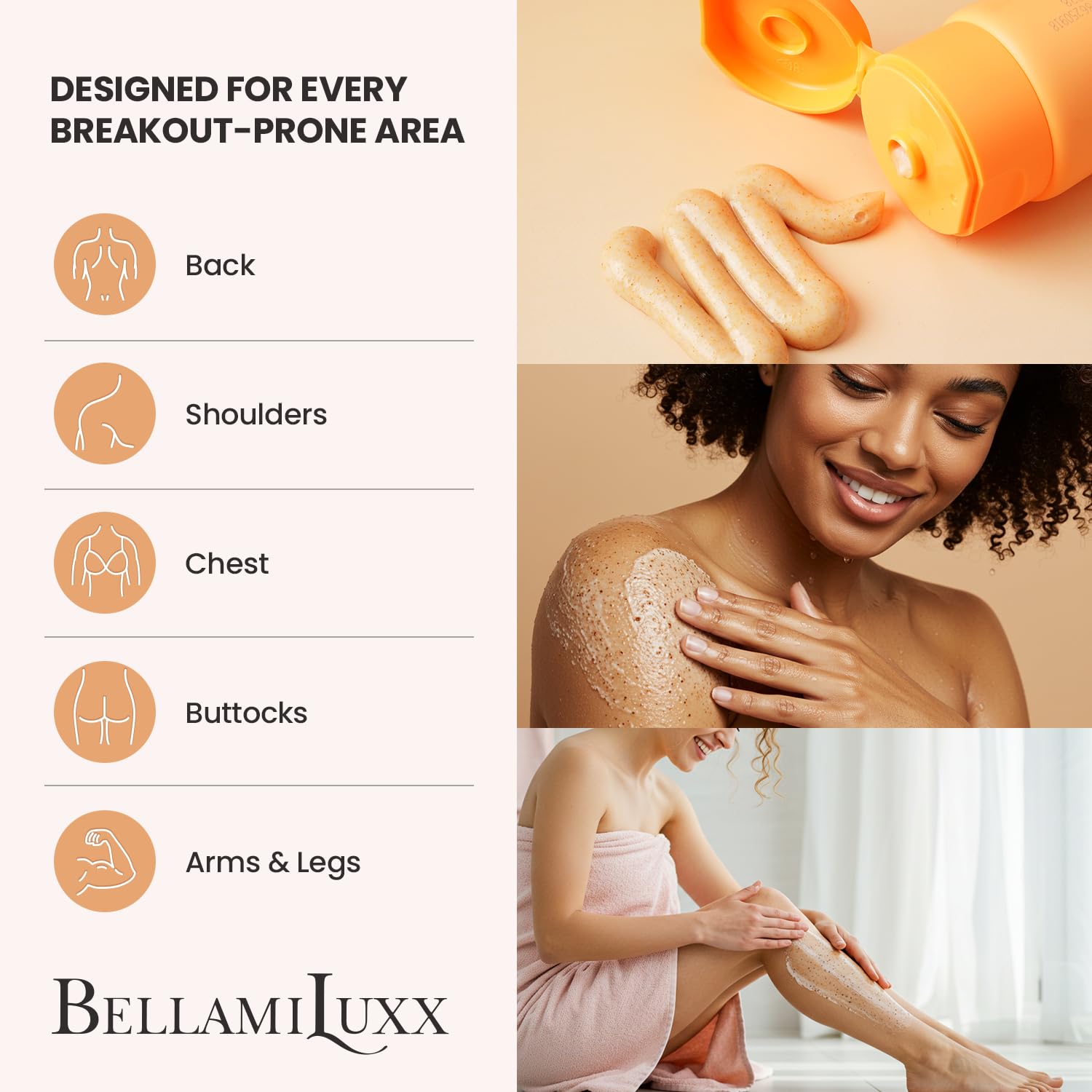 Body Acne Treatment Scrub: Helps Reduce Body Breakouts on Back, Chest, Butt & Thighs - Back Acne Treatment for Men, Women & Teens - Butt Acne Wash with Natural Actives for Smooth Skin