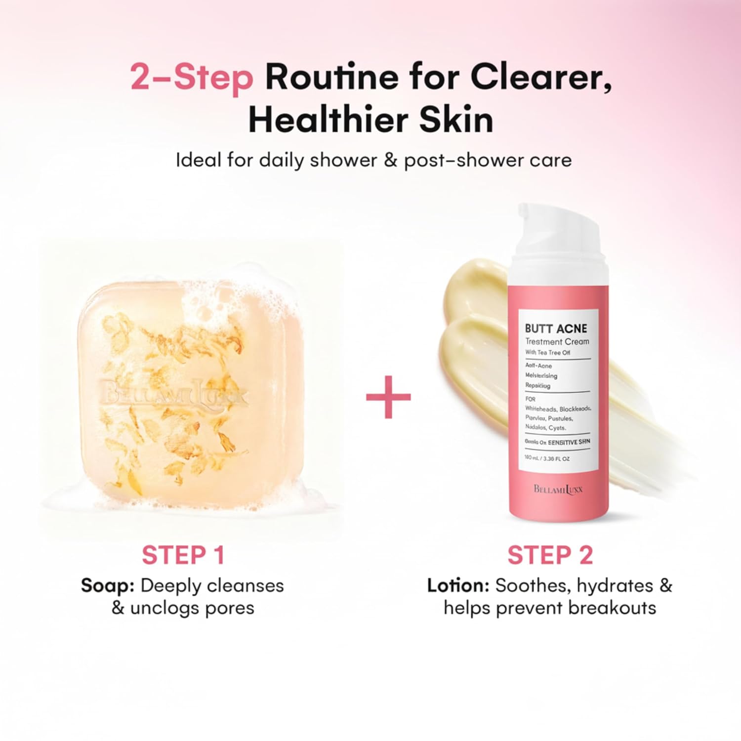 Butt Acne Treatment Set: Acne Soap Bar + Butt Treatment Lotion for Breakouts on Buttocks, Thighs, Back, Chest & Ingrown-Prone & Folliculitis-Prone Skin – Helps Reduce Body Breakouts