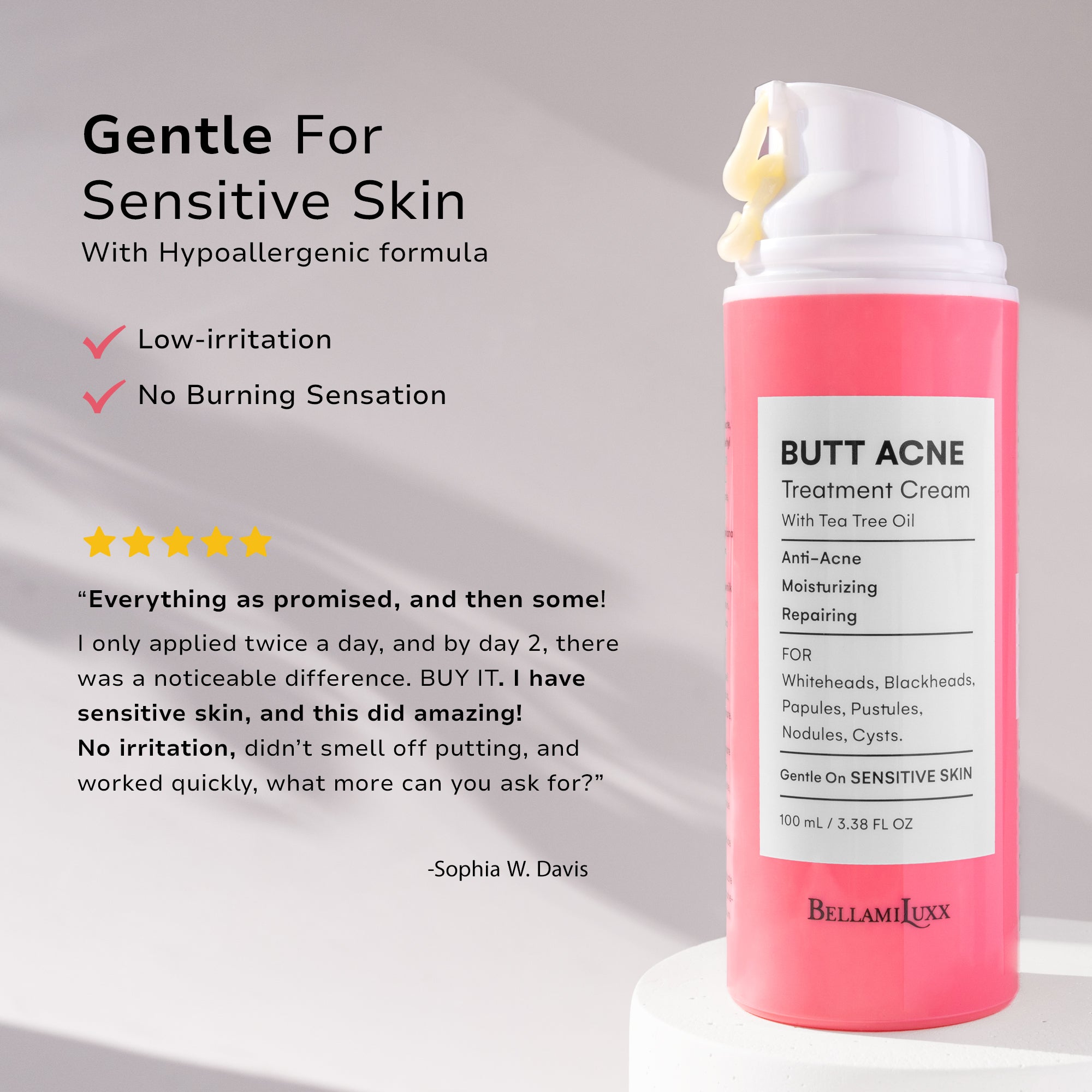 Butt Acne Clearing Treatment Cream: Body Acne Treatment for Folliculitis and Pimples on Buttocks, Thighs With 2% Salicylic Acid & Tea Tree Oil - Butt Cream for Smooth Skin