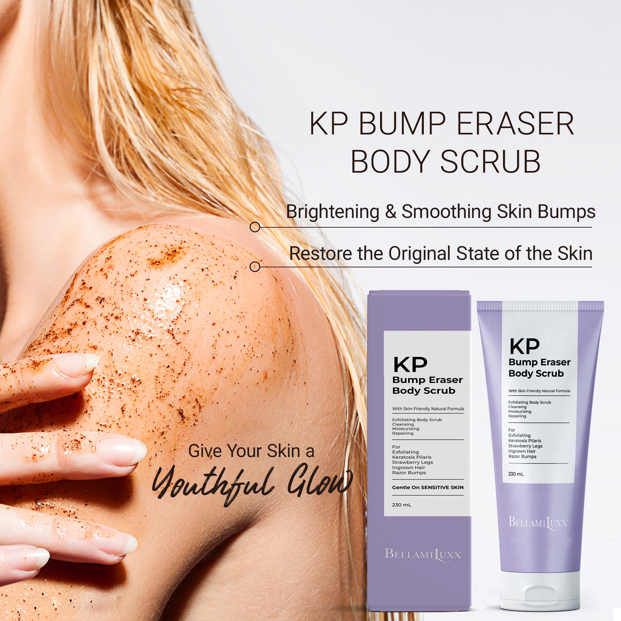 KP Bump Eraser Body Scrub: Exfoliating Keratosis Pilaris, Strawberry Skin Treatment - Smooths Rough, Bumpy, Dry Skin on Arms, Legs, Buttocks - KP Scrub Wash Helps Reduce Ingrown Hair Bumps