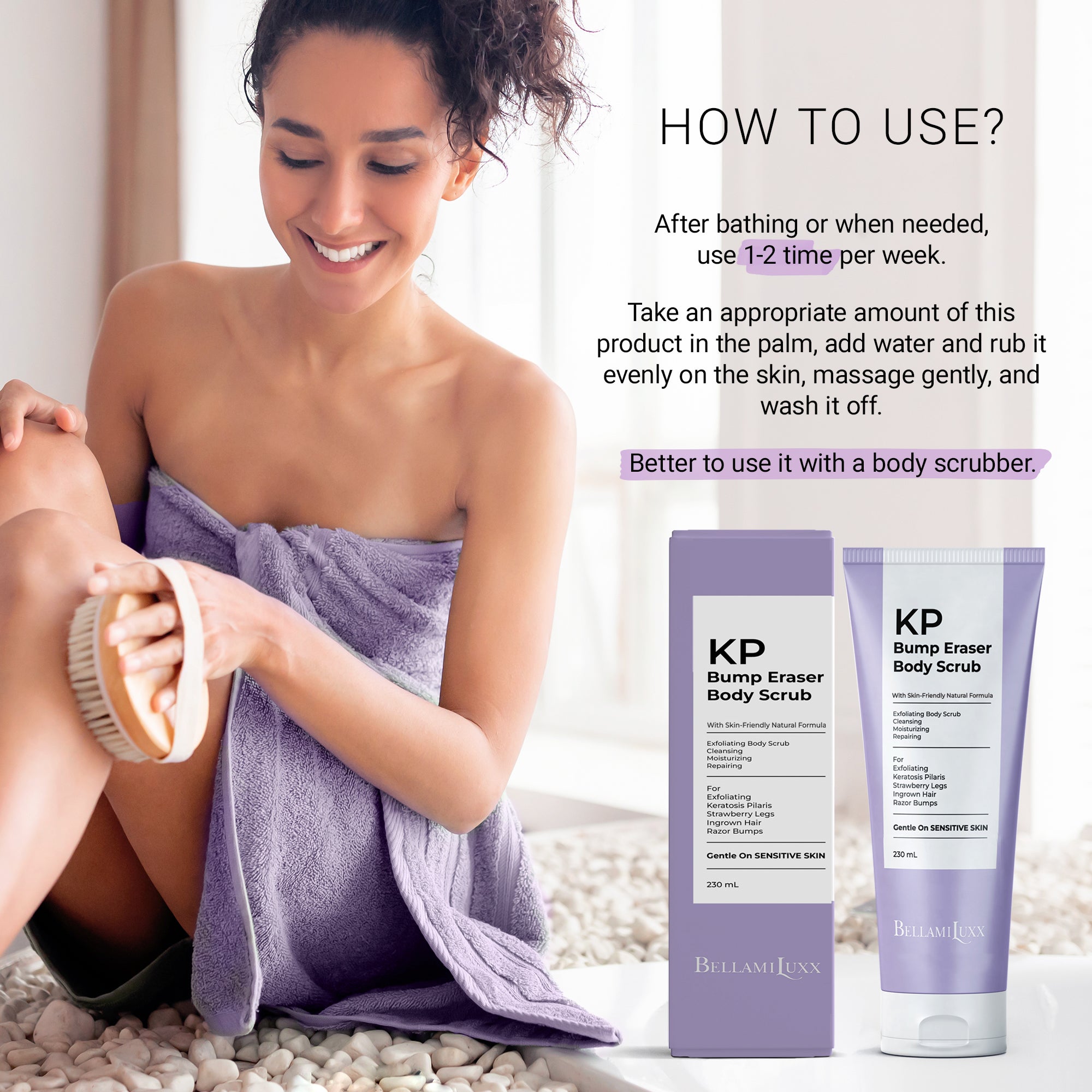 KP Bump Eraser Body Scrub: Exfoliating Keratosis Pilaris, Strawberry Skin Treatment - Smooths Rough, Bumpy, Dry Skin on Arms, Legs, Buttocks - KP Scrub Wash Helps Reduce Ingrown Hair Bumps